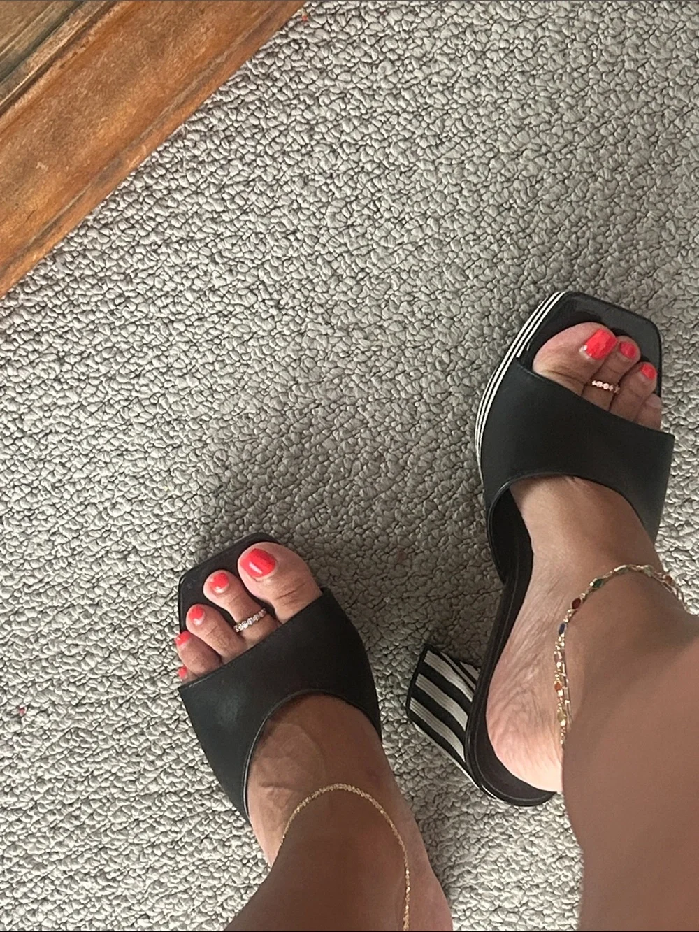 Urban Outfitters Black Platform Striped Block-Heel Mules